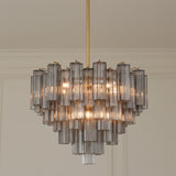 Grace 12 Light Chandelier 27", Brass with Smoke Glass