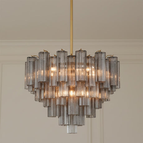 Grace 12 Light Chandelier 27", Brass with Smoke Glass