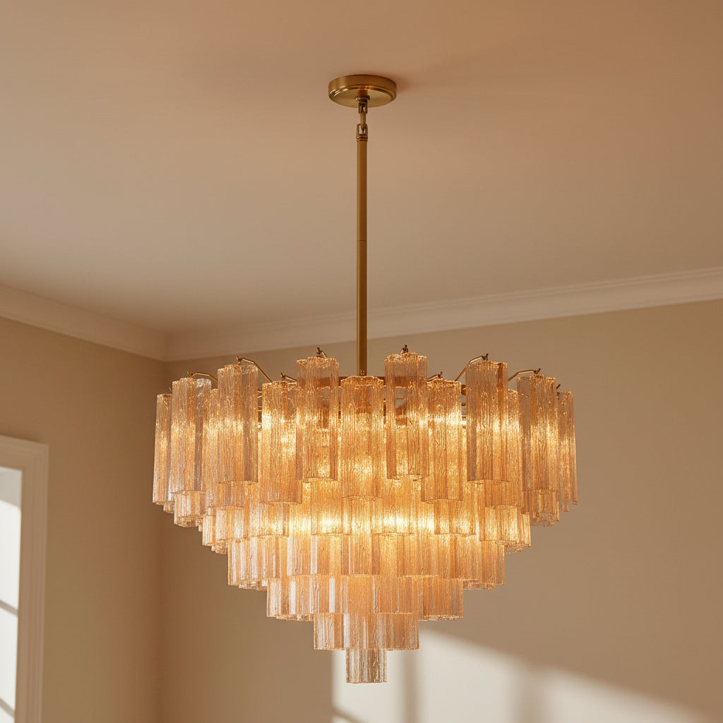 Grace 16 Light Chandelier 32", Brass with Topaz Glass for Modern home with Cream Walls