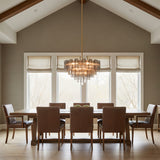 Grace 16 Light Chandelier 32", Brass with Smoke Glass for Modern home with Warm Beige Walls
