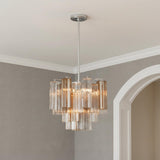 Grace 4 Light Mini Chandelier 18", Chrome with Gilded Fog Glass