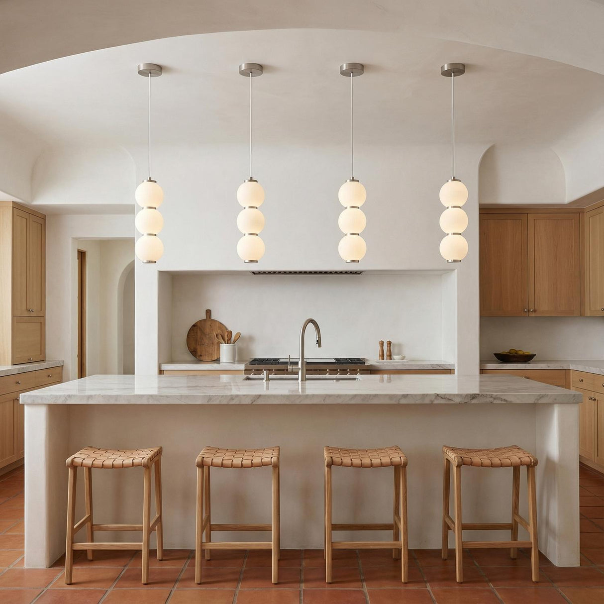 Shai LED Pendant 7", Brushed Nickel and Opal Glass for Modern home with White Stucco