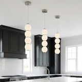 Shai LED Pendant 5, Brushed Nickel and Opal Glass for Modern home with Black Cabinetry