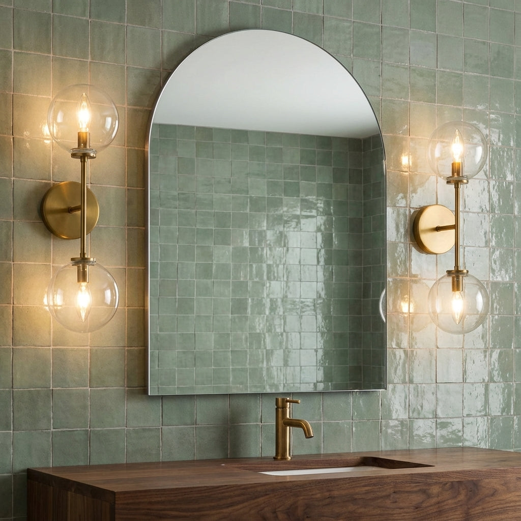 Gurt 2 Light Wall Sconce 20" for Modern home with Green Tile