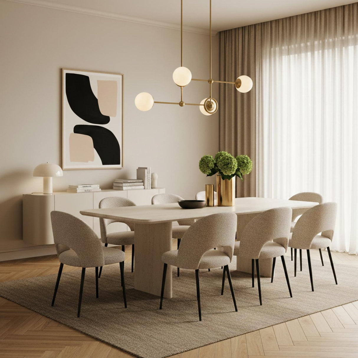 Tristen 4 Light Chandelier 42", Brushed Brass and Opal Glass