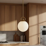 Tristen Pendant 10, Brushed Brass and Opal Glass for Modern home with Wood Cabinetry