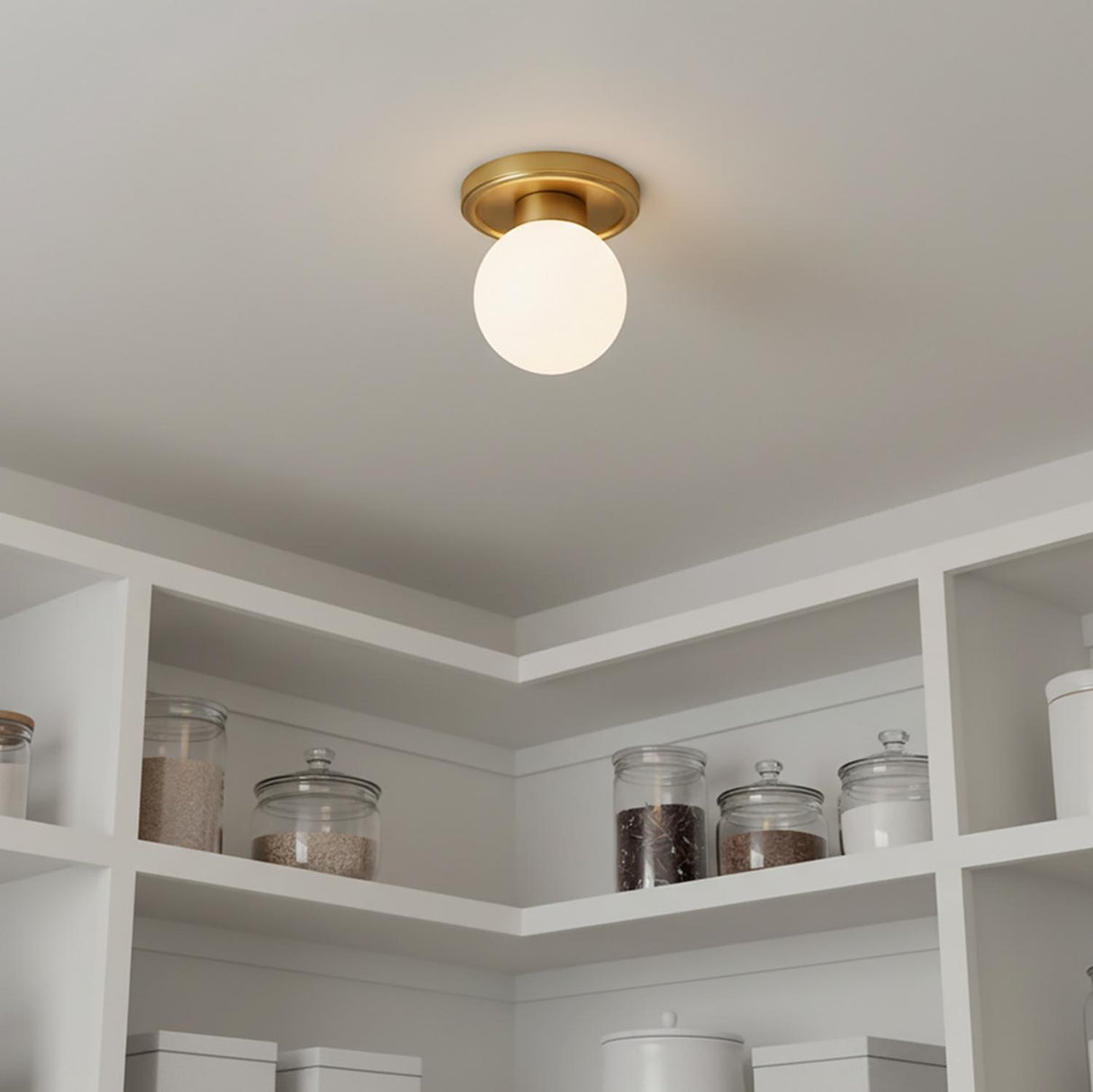 Tristen Flush Mount 6", Brushed Brass and Opal Glass