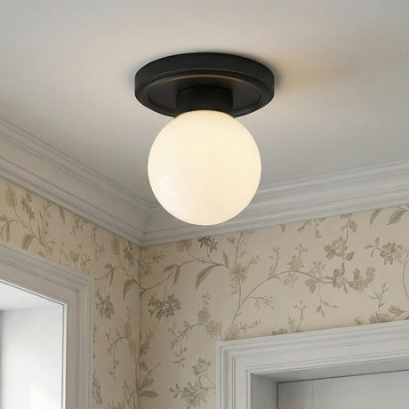 Tristen Flush Mount 6", Matte Black and Opal Glass