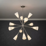 Aurora Chandelier 39, Brushed Nickel and Ribbed Opal Glass for Modern home with Dark Gray textured wall