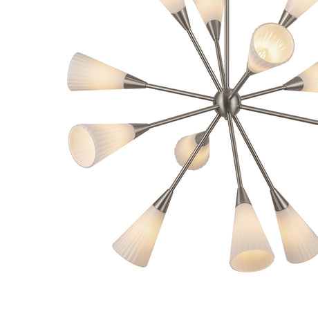 Aurora Chandelier 39", Brushed Nickel and Ribbed Opal Glass