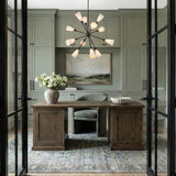 Aurora Chandelier 39", Matte Black and Ribbed Opal Glass