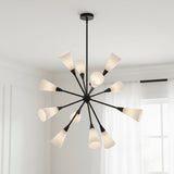Aurora Chandelier 39, Matte Black and Ribbed Opal Glass for Modern home with White Walls