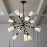 Aurora Chandelier 39", Matte Black and Ribbed Opal Glass