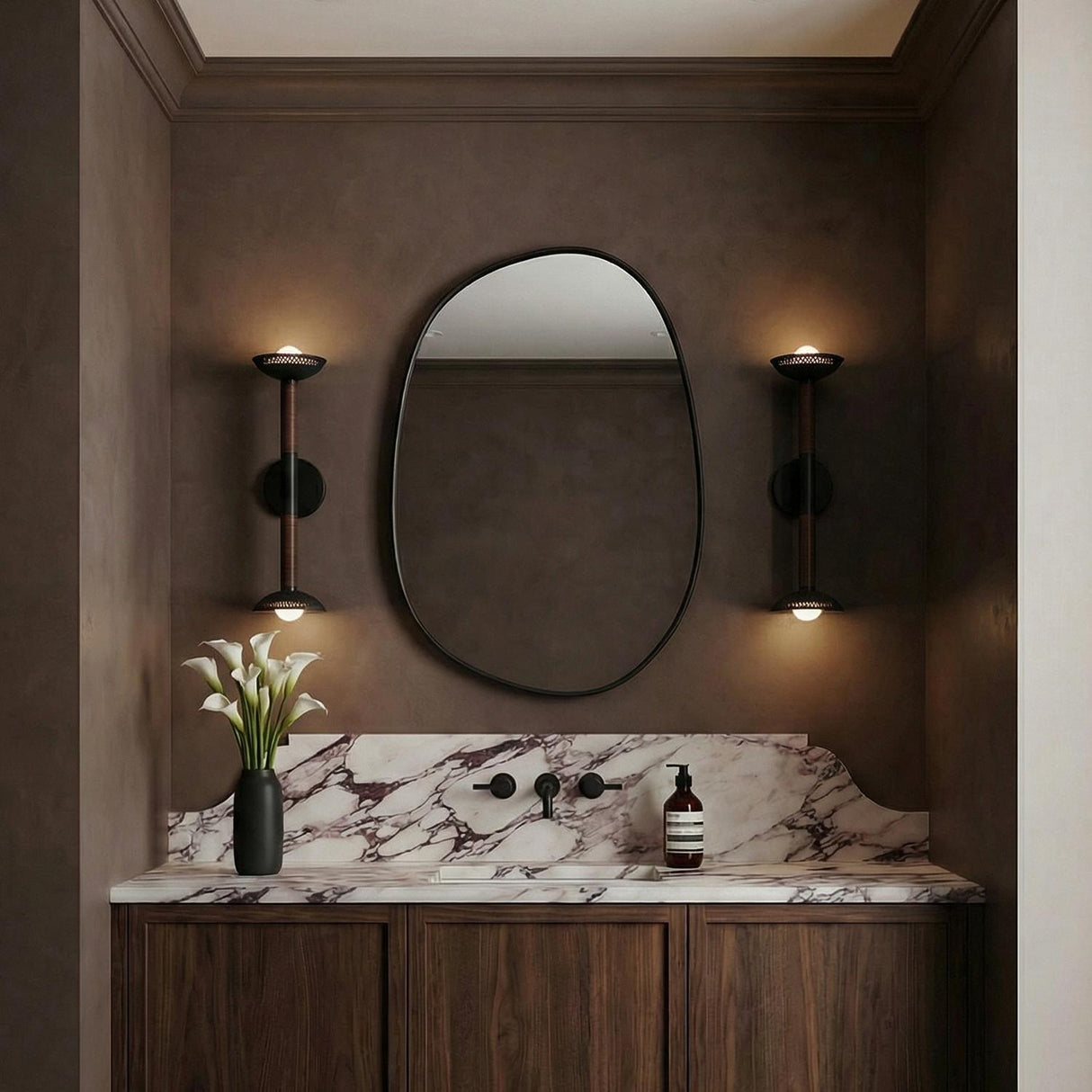 Sheila 2 Light LED Wall Sconce 23", Matte Black and Walnut