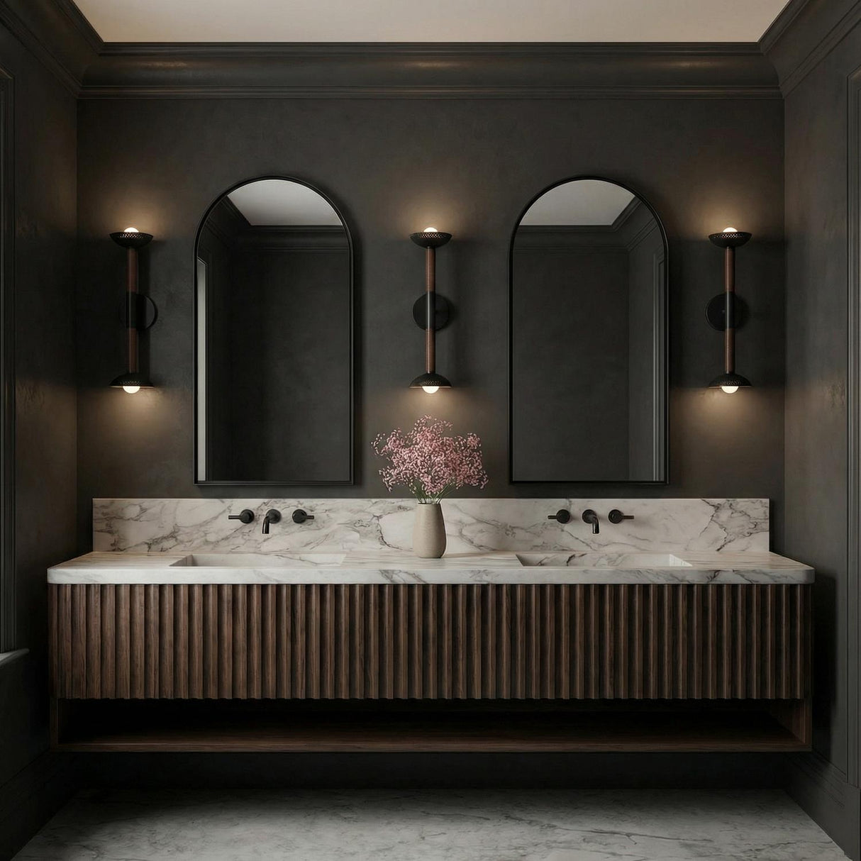 Sheila 2 Light LED Wall Sconce 23", Matte Black and Walnut