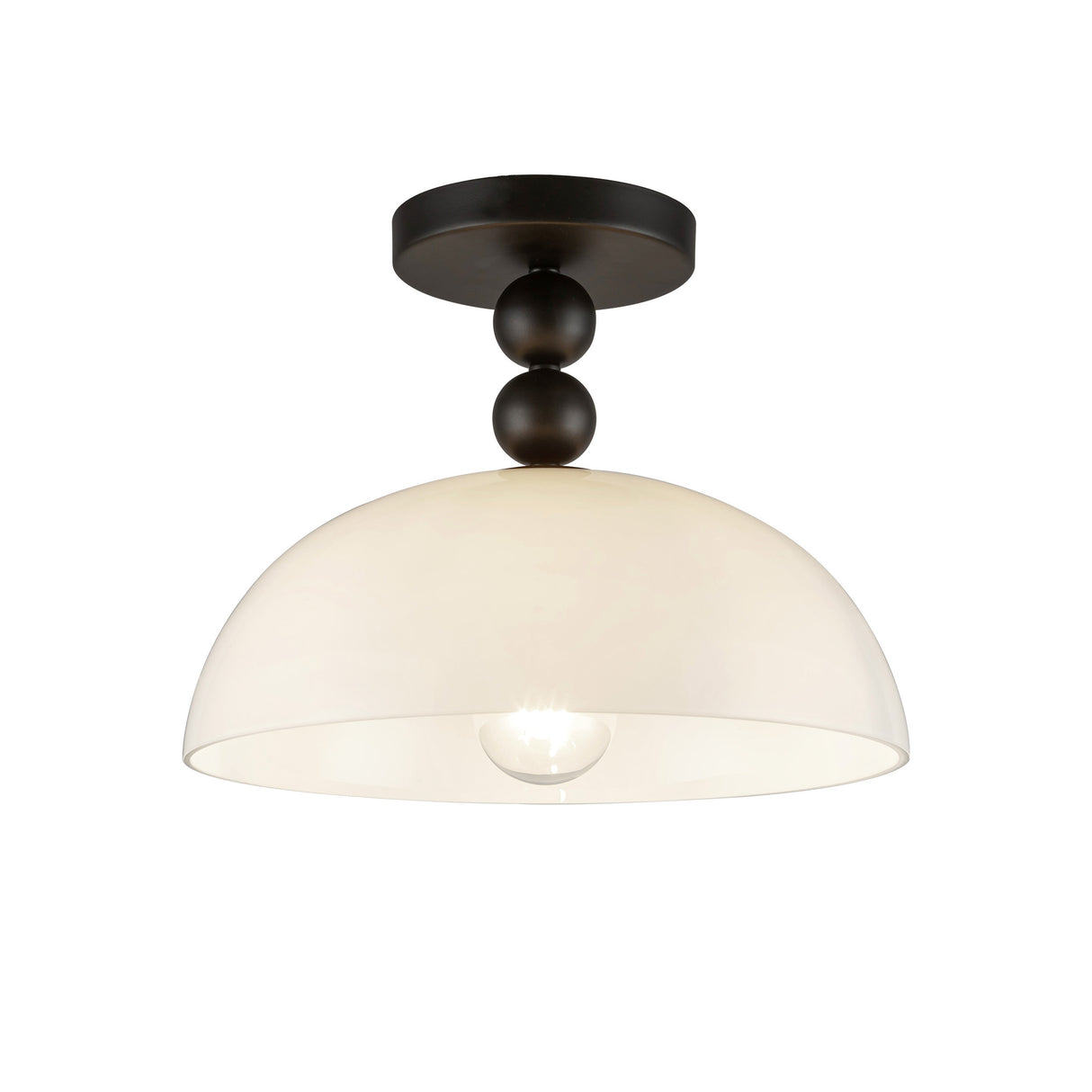Archie Flush Mount 12", Matte Black and Opal Glass