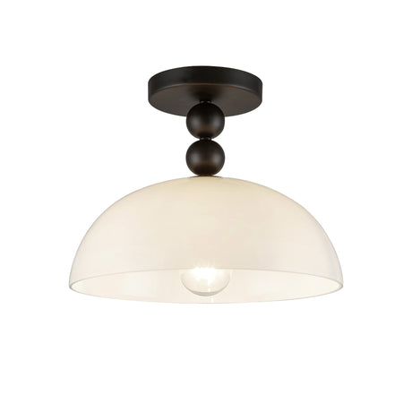 Archie Flush Mount 12", Matte Black and Opal Glass