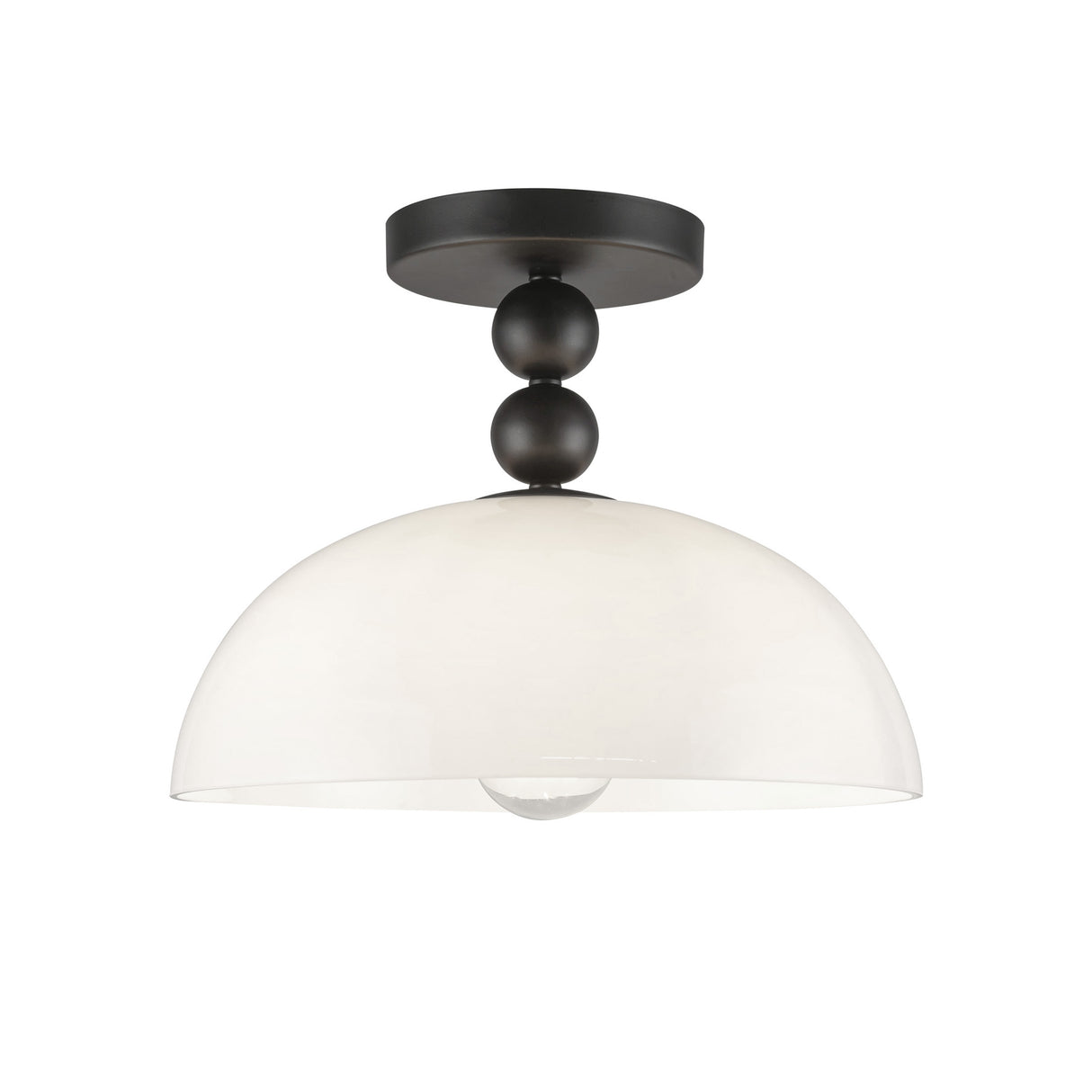 Archie Flush Mount 12", Matte Black and Opal Glass