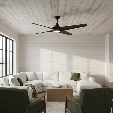 Dover LED Ceiling Fan 56, Matte Black - A ceiling fan in a modern living room