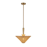 Sabina Pendant 16", Brushed Brass with Rattan Shade