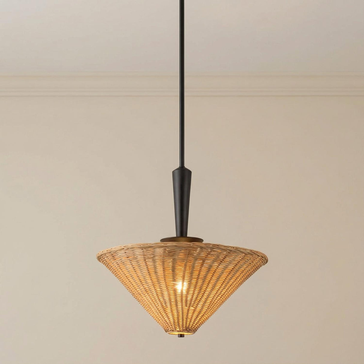 Sabina Pendant 16", Matte Black with Rattan Shade