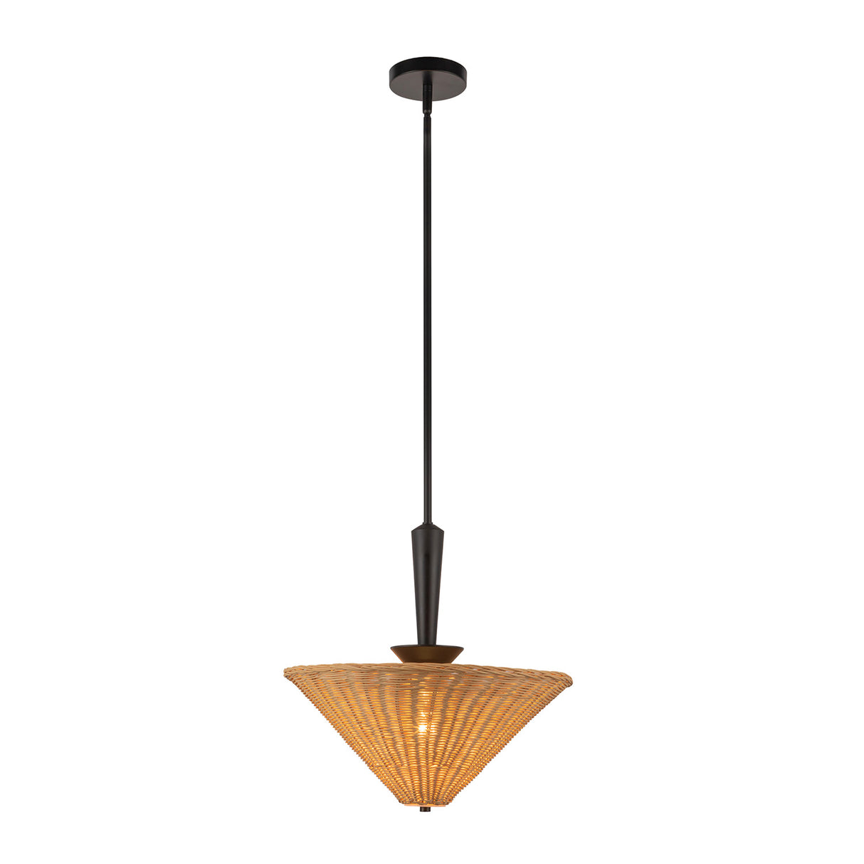 Sabina Pendant 16", Matte Black with Rattan Shade