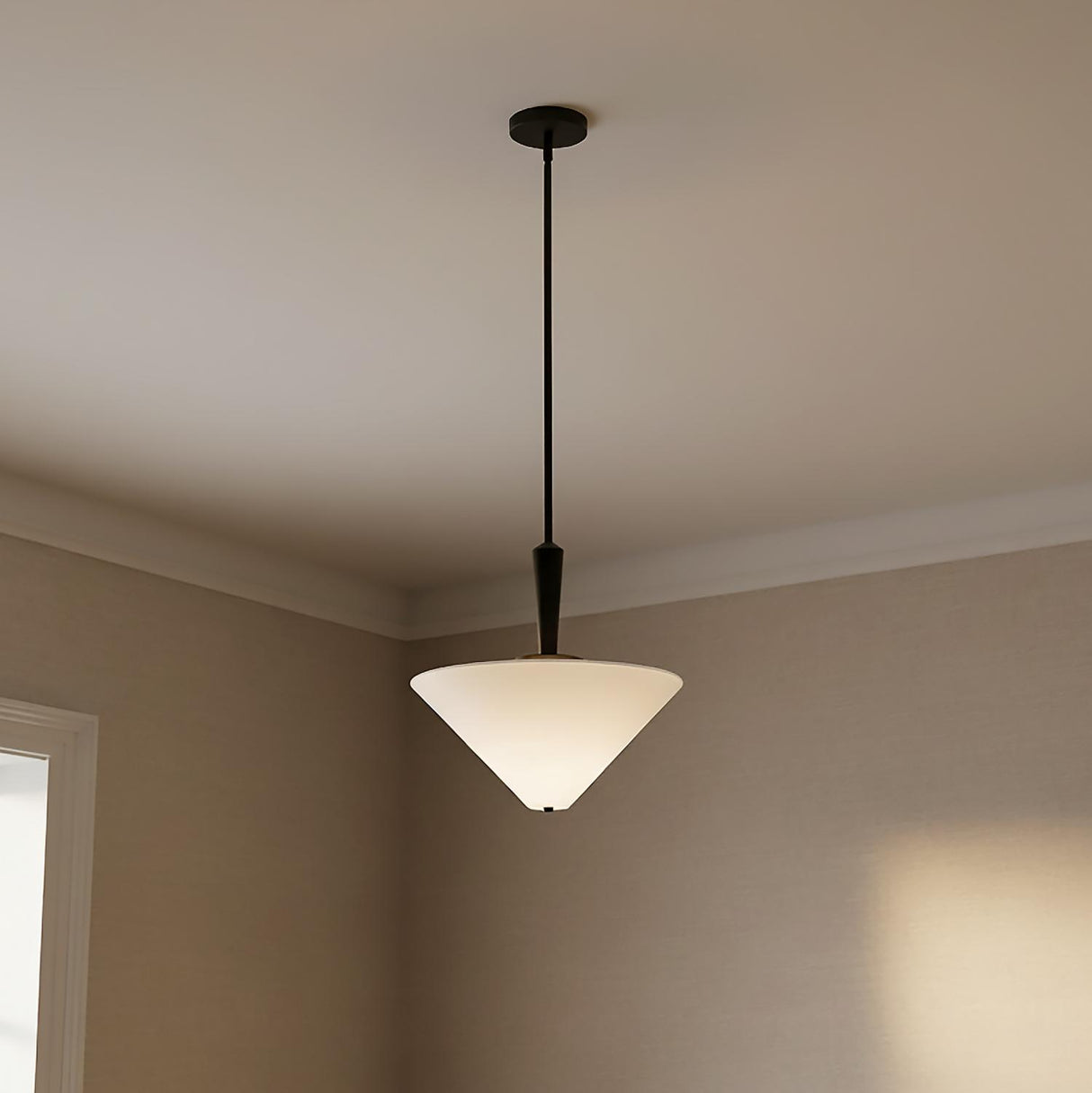 Sabina Pendant 16", Matte Black with Linen Shade