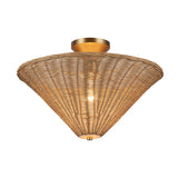 Sabina Semi-Flush Mount 16", Brushed Brass with Rattan Shade