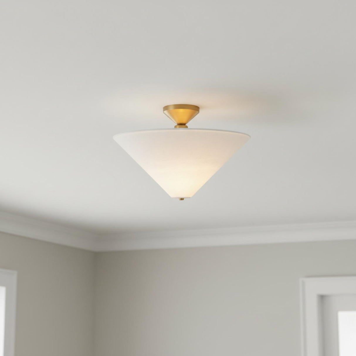 Sabina Semi-Flush Mount 16", Brushed Brass with Linen Shade