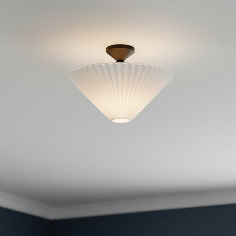 Sabina Semi-Flush Mount 16", Matte Black with Pleated Shade for Modern home with White Walls