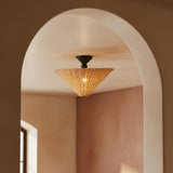 Sabina Semi-Flush Mount 16", Matte Black with Rattan Shade