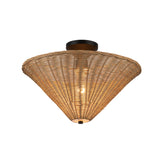 Sabina Semi-Flush Mount 16", Matte Black with Rattan Shade