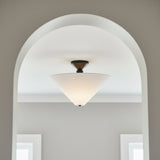 Sabina Semi-Flush Mount 16" Matte Black with Linen Shade for Modern home with White Siding