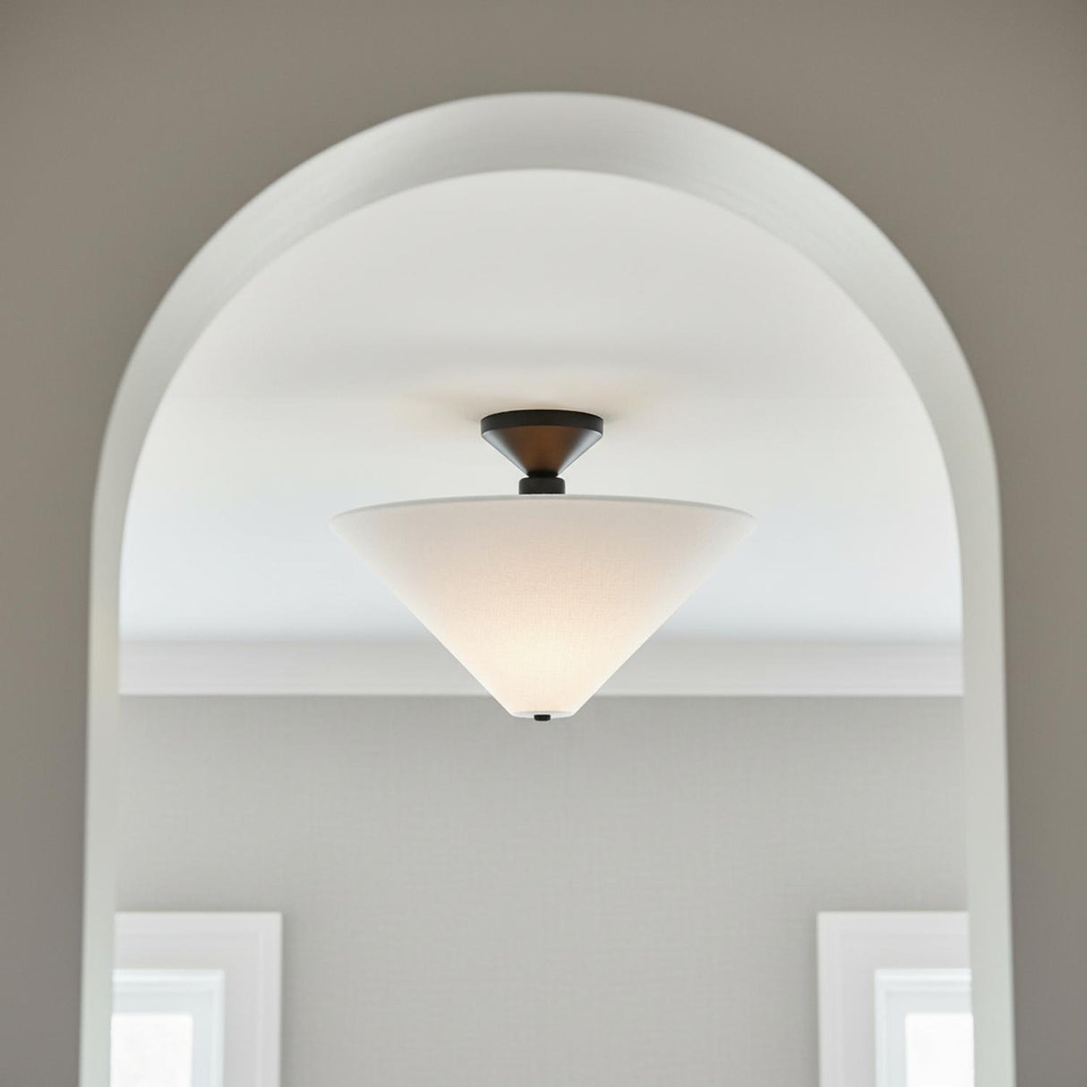 Sabina Semi-Flush Mount 16", Matte Black with Linen Shade