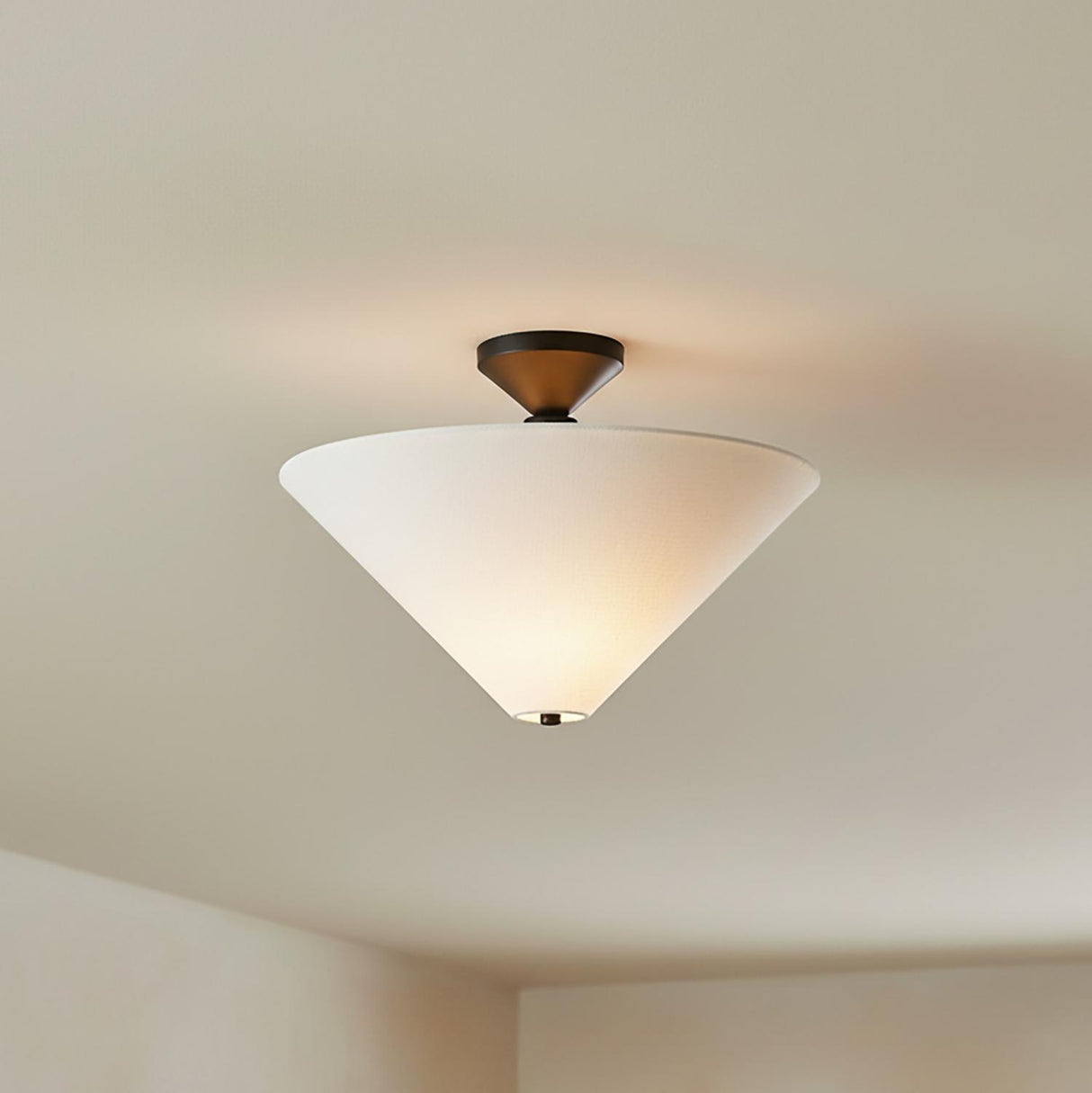 Sabina Semi-Flush Mount 16", Matte Black with Linen Shade