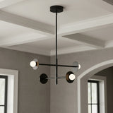 Sol LED Chandelier 23, Matte Black for Modern home with Gray Textured Walls