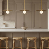 Sol LED Pendant 19", Brushed Brass for Modern home with Taupe Wood