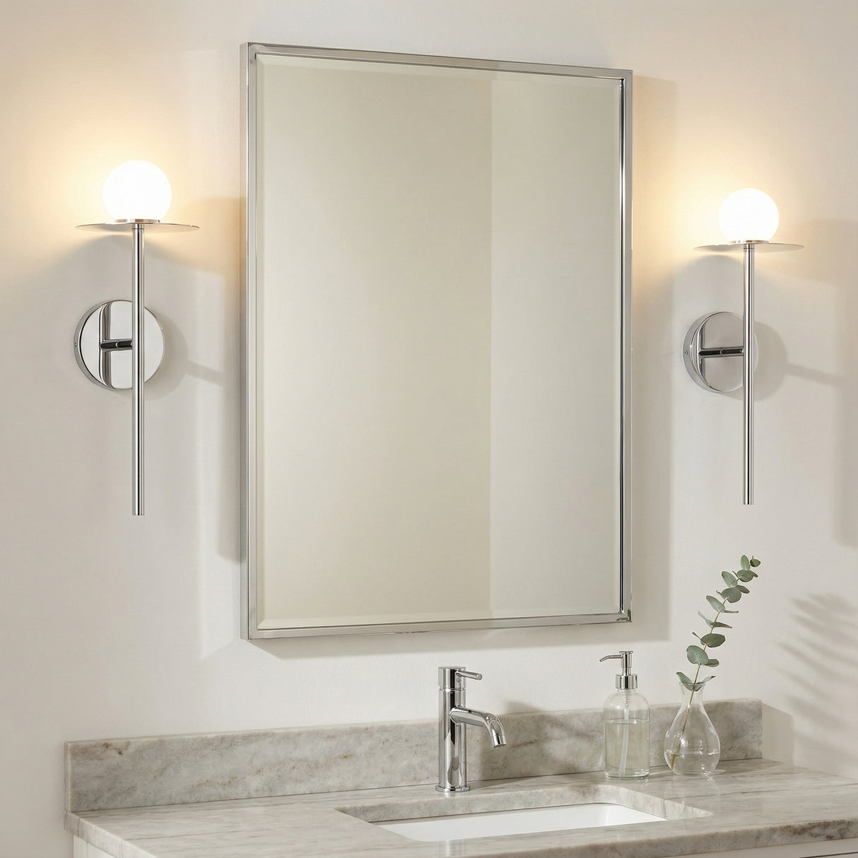 Sol LED Wall Sconce 16", Chrome for Modern home with White Walls