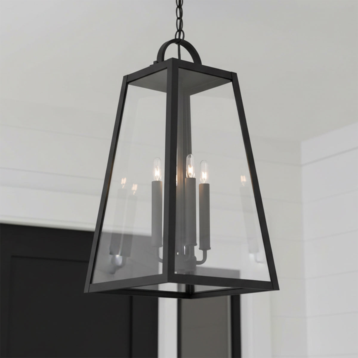 Alden Outdoor Hanging Light for Modern Farmhouse home with Black Wood