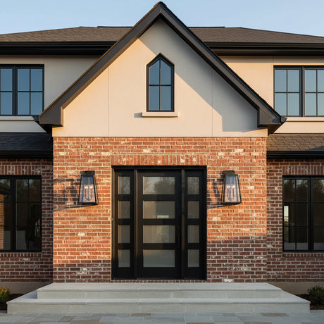 Alden Outdoor Wall Light, Medium 19" Black for Modern Farmhouse home with Red Brick