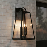 Alden Outdoor Wall Light, Large 23" Black for Modern Farmhouse home with White Brick