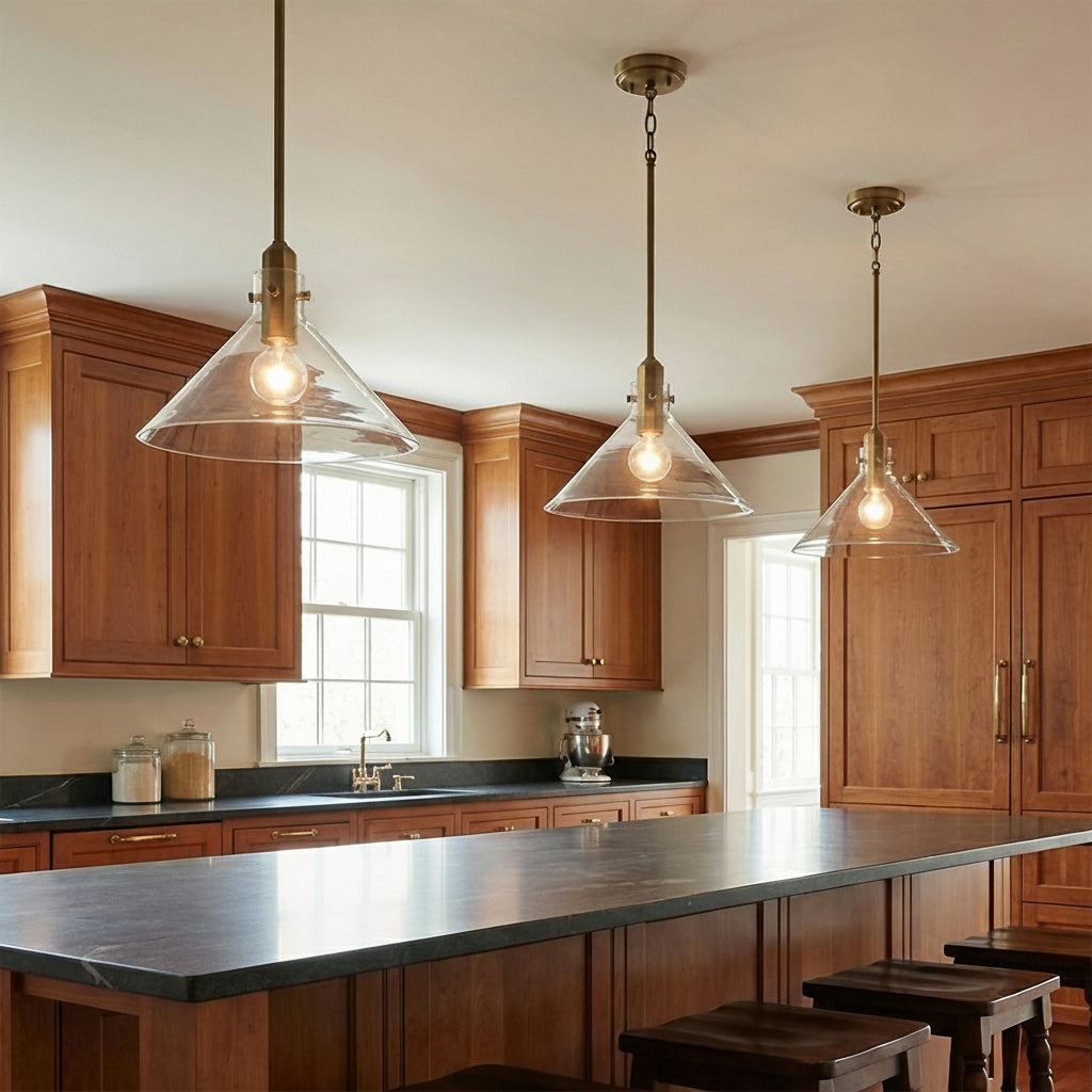 Nash Pendant 14″, Aged Brass for Farmhouse home with Wood Cabinets