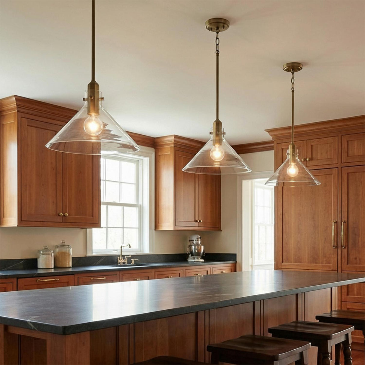 Nash Pendant 14″, Aged Brass for Farmhouse home with Wood Cabinets