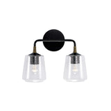 Malin 2 Light Vanity, Matte Black with Brass Accents