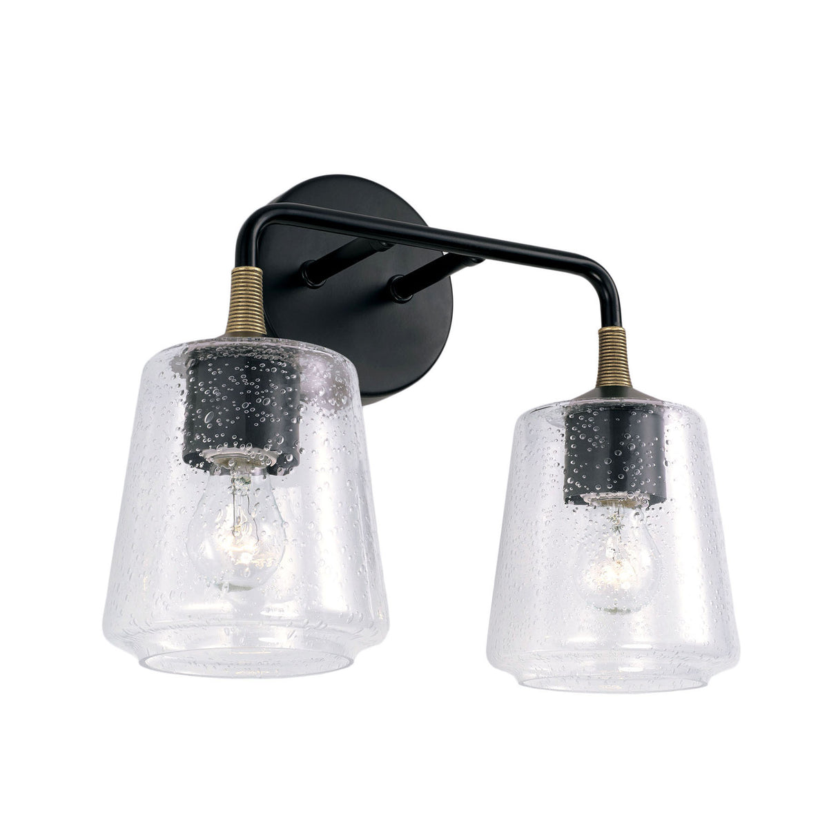 Malin 2 Light Vanity, Matte Black with Brass Accents