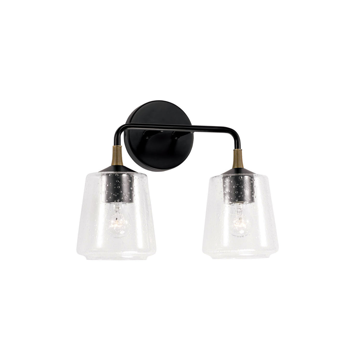 Malin 2 Light Vanity, Matte Black with Brass Accents