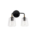 Malin 2 Light Vanity, Matte Black with Brass Accents