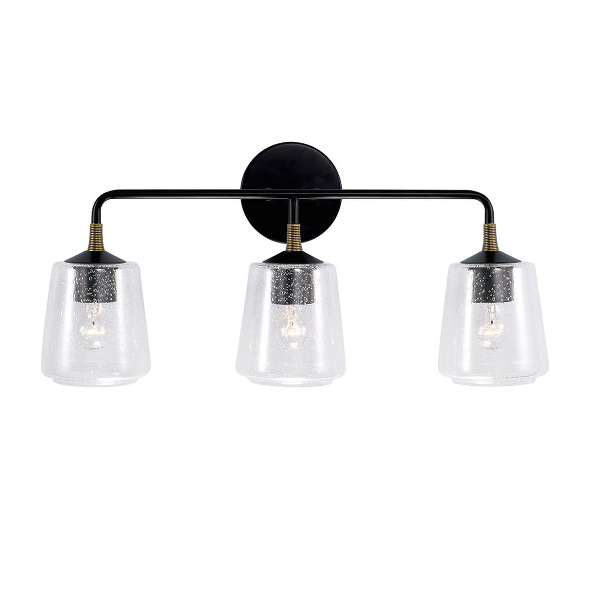 Malin 3 Light Vanity, Matte Black with Brass Accents