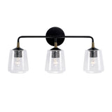 Malin 3 Light Vanity, Matte Black with Brass Accents