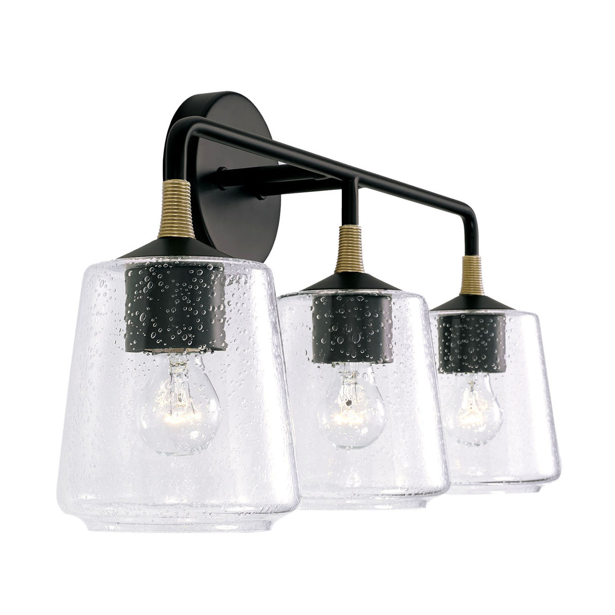 Malin 3 Light Vanity, Matte Black with Brass Accents
